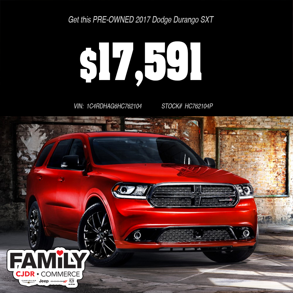 FamilyCJDR's tweet photo. Who says a rugged ride can’t rock some style? Every inch of the 2017 #Dodge #Durango was designed to impress! #KingOfSUVs
View more --> https://t.co/3qqZqT2IFD
#SaturdaySpecial #199DownDelivers #BuyLocal #WeAreFamilyHere #usedSUV #DodgeDurango #SXT https://t.co/3Le6HYW2Mw