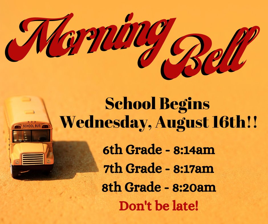 MackRaiders's tweet photo. First Day of School - Wednesday, August 16, 2023.
We stagger our start. Please make sure your child is here on time. Our doors open at 7:35am for families that need to drop off a little early.
#RaidersRise
#WeAreLubbockISD
#NoPlaceForHate https://t.co/BQTIoMsh6y