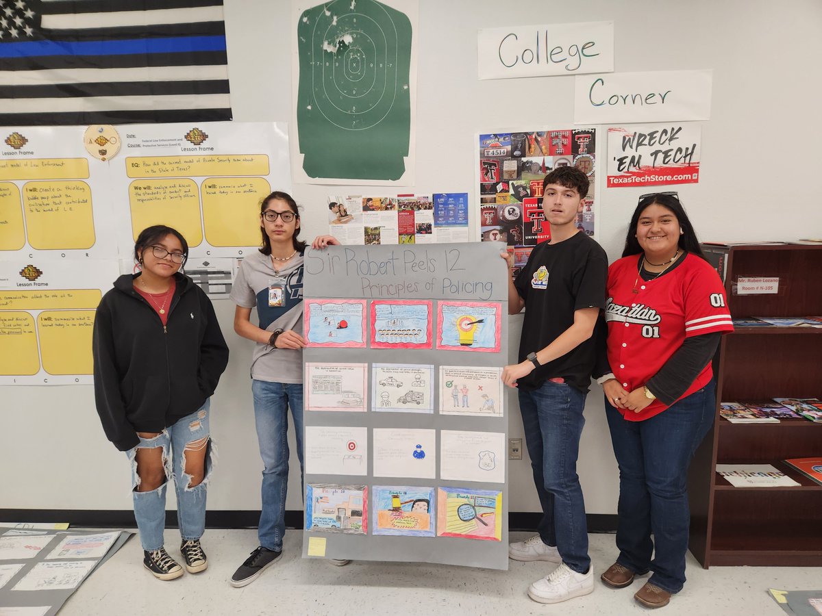 MrLozano_EDHS's tweet photo. Law Enforcement classes, 1st, 2nd, 3rd and 8th periods collaborated in teams of four to create their "Sir Robert Peel's 12 Principles of Policing posters." #OneEmpire, #WICOR, #AVIDAztecs, @EDAztecs_HS https://t.co/8uml3fIHhS