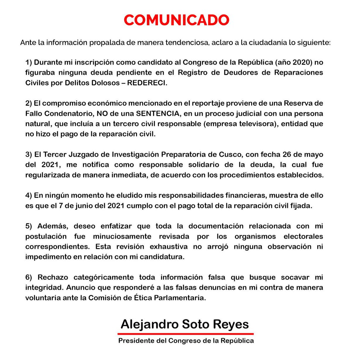 Jurídicamente la moción de sensura contra Alejandro Soto debe archivarse por cuanto su cuestionamiento corresponde a una etapa donde aún no tenía el cargo, lo contrario sería como juzgar por negligencia médica a quien no es médico.