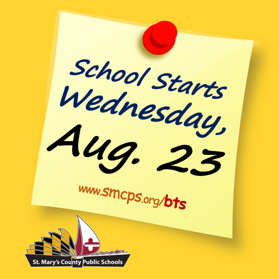 SMCPS_MD's tweet photo. Wednesday, August 23rd, is the First Day of School for SMCPS students. Visit https://t.co/rMAHdpkzvr for links and resources for another excellent school year! https://t.co/SnAFKd1LLw