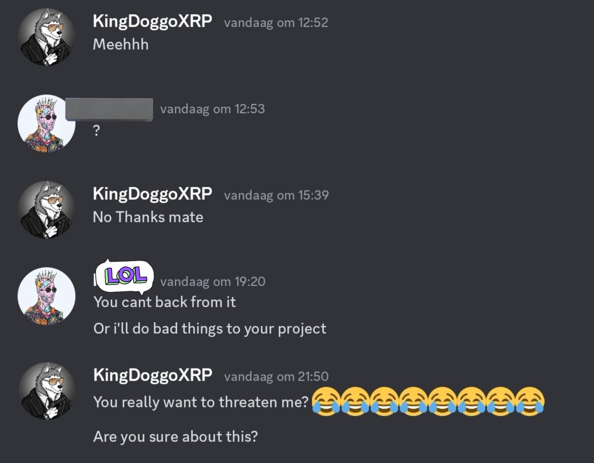 KingKaranCrypto's tweet image. Discord gangsters trying to threaten me for not working with fake skillers to hype up my project 😂😂😂😂😂😂😂😂😂😂😂.

Man this is getting out of hand 😂😂😂😂.