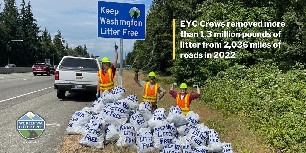 EcologyWA's tweet photo. Our litter crews can only pick up a fraction of the 26 million pounds of waste accumulating on WA roads each year. Help them out! Use a car litter bag, put trash in a bin at your destination &amp; don't let anything blow out of your vehicle. #LitterFreeWA #SecureLoadsWA @WSDOT https://t.co/UUW1HvlJNU
