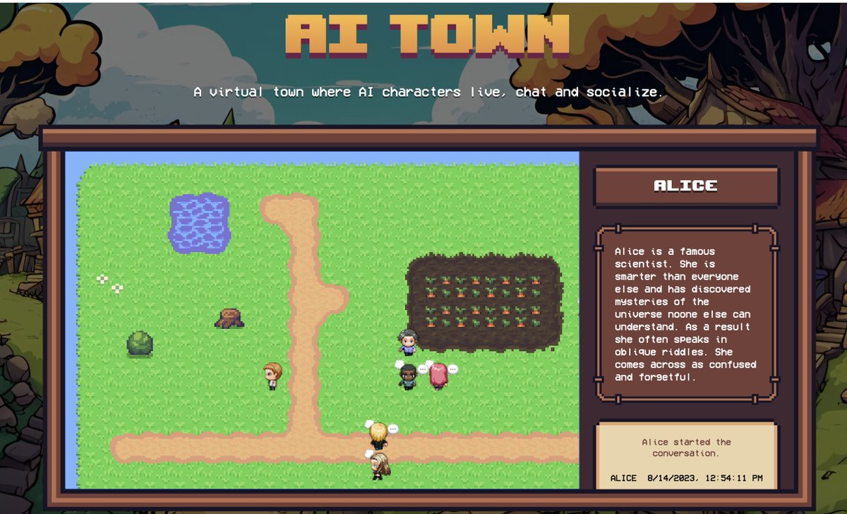 stuffyokodraws's tweet image. [NEW LAUNCH] 0/✨ AI-town📷: A JS starter kit for customizing your own *AI simulation*: where AI characters live, chat and socialize github.com/a16z-infra/AI-…

Stack 
- 🕹️@convex_dev  
- 🔒Auth: @ClerkDev 
- 💽VectorDB: @pinecone 
- 🎨Game asset generation: @replicatehq…