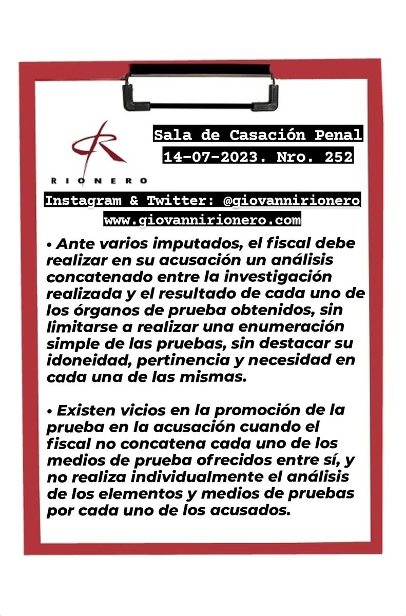 GiovanniRionero's tweet photo. #Imputados Reciente sentencia en la cual se advierte que el fiscal debe realizar en su acusación un análisis individual de los elementos y medios de prueba por cada uno de los acusados involucrados en la causa. https://t.co/VfceKEgcQT