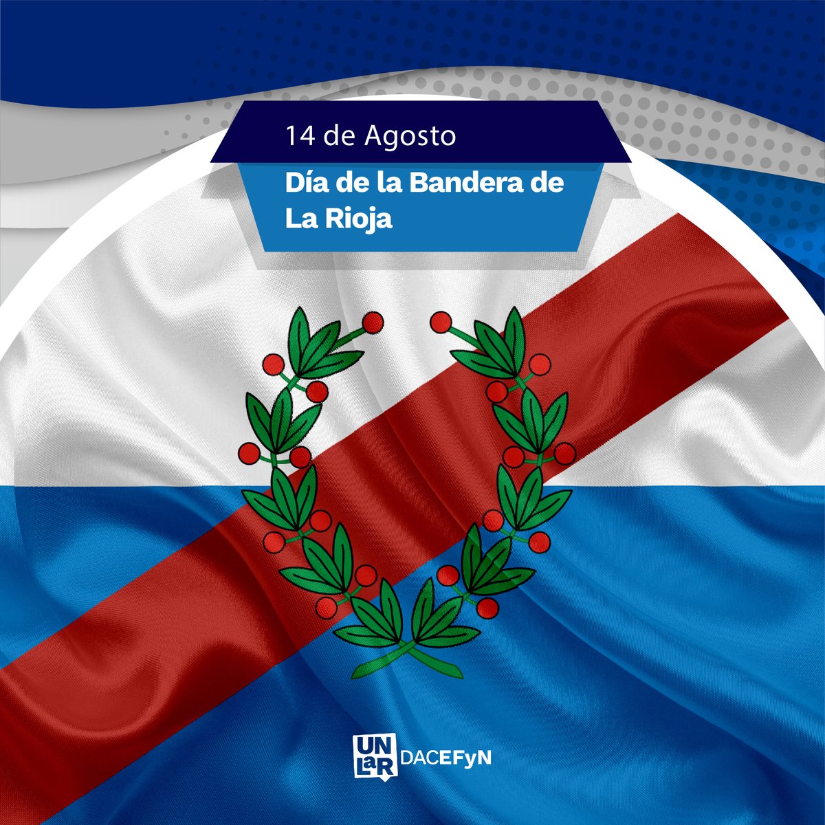 Hoy en el Departamento Académico de Ciencias Exactas, Físicas y Naturales conmemoramos el día de la bandera de La Rioja, Argentina. 

Nuestra bandera fue establecida por la Convención Constituyente el 14 de agosto de 1986.