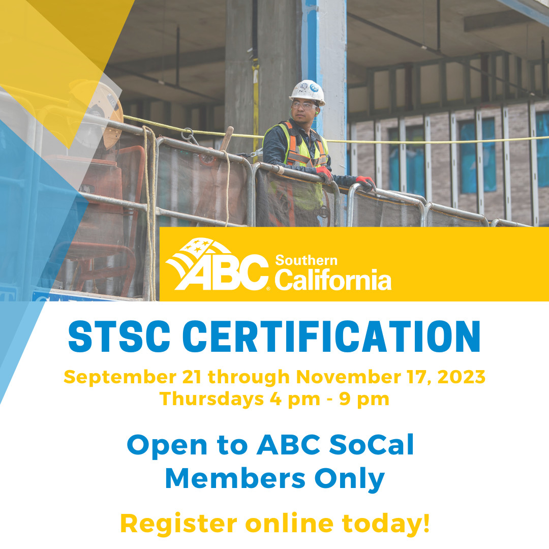 ABCSOCAL1's tweet photo. The #ABCSoCal Safety Training Supervisor Construction (STSC) Certification is for 4th year students or journeymen to improve their soft skills & prepare them for the Board of Safety Certified Professionals (BCSP) exam. Submit an application by 9/15. Apply: https://t.co/jRZYqBXaAL https://t.co/BLwAvhCOYY