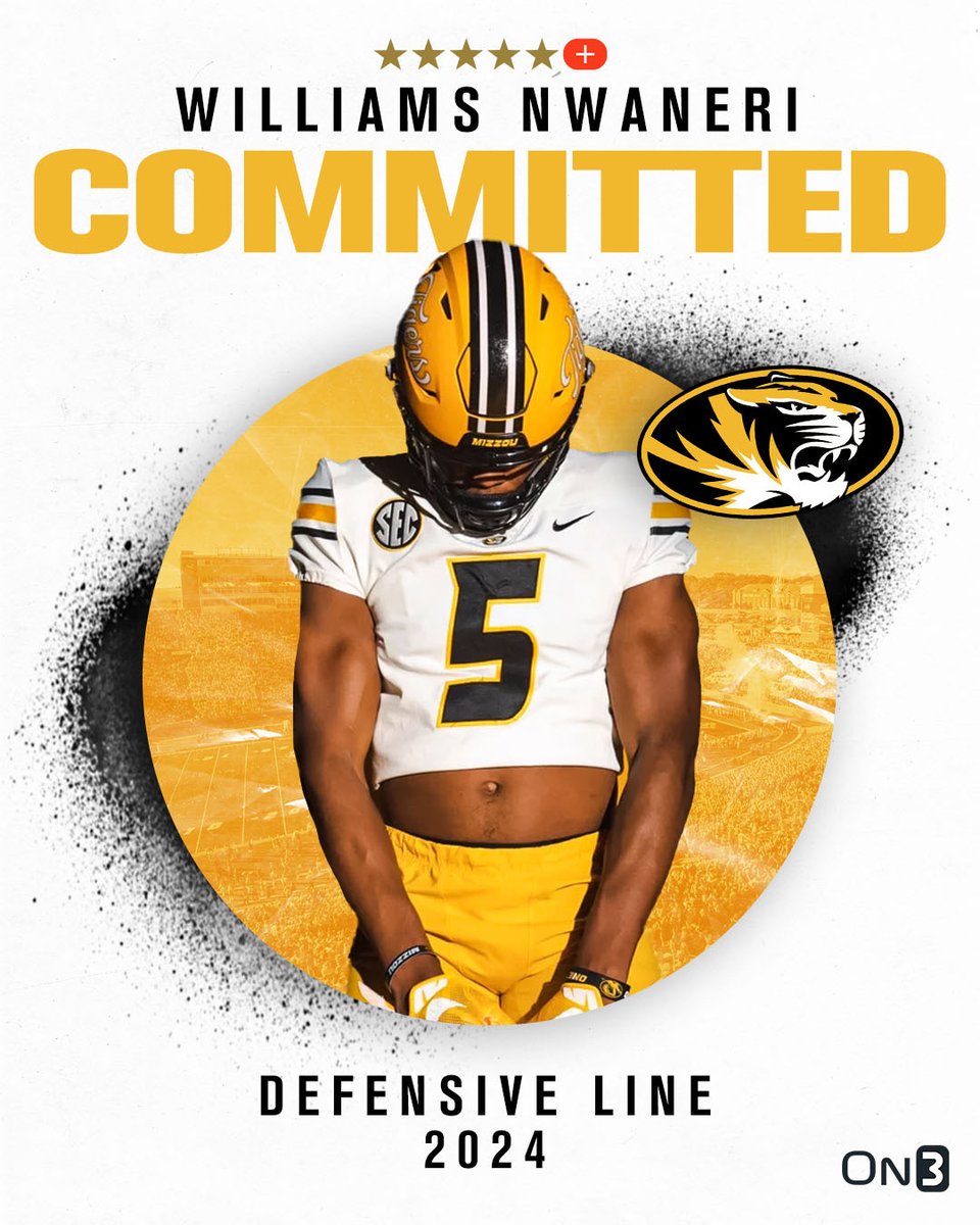On3 Recruits (@on3recruits) on Twitter photo 🚨BREAKING🚨 Five-Star Plus+ DL and On3 No. 1 overall recruit Williams Nwaneri has committed to Missouri🐯
More from <a href="/ChadSimmons_/">ChadSimmons</a>: on3.com/college/missou… 🚨BREAKING🚨 Five-Star Plus+ DL and On3 No. 1 overall recruit Williams Nwaneri has committed to Missouri🐯
More from <a href="/ChadSimmons_/">ChadSimmons</a>: on3.com/college/missou…