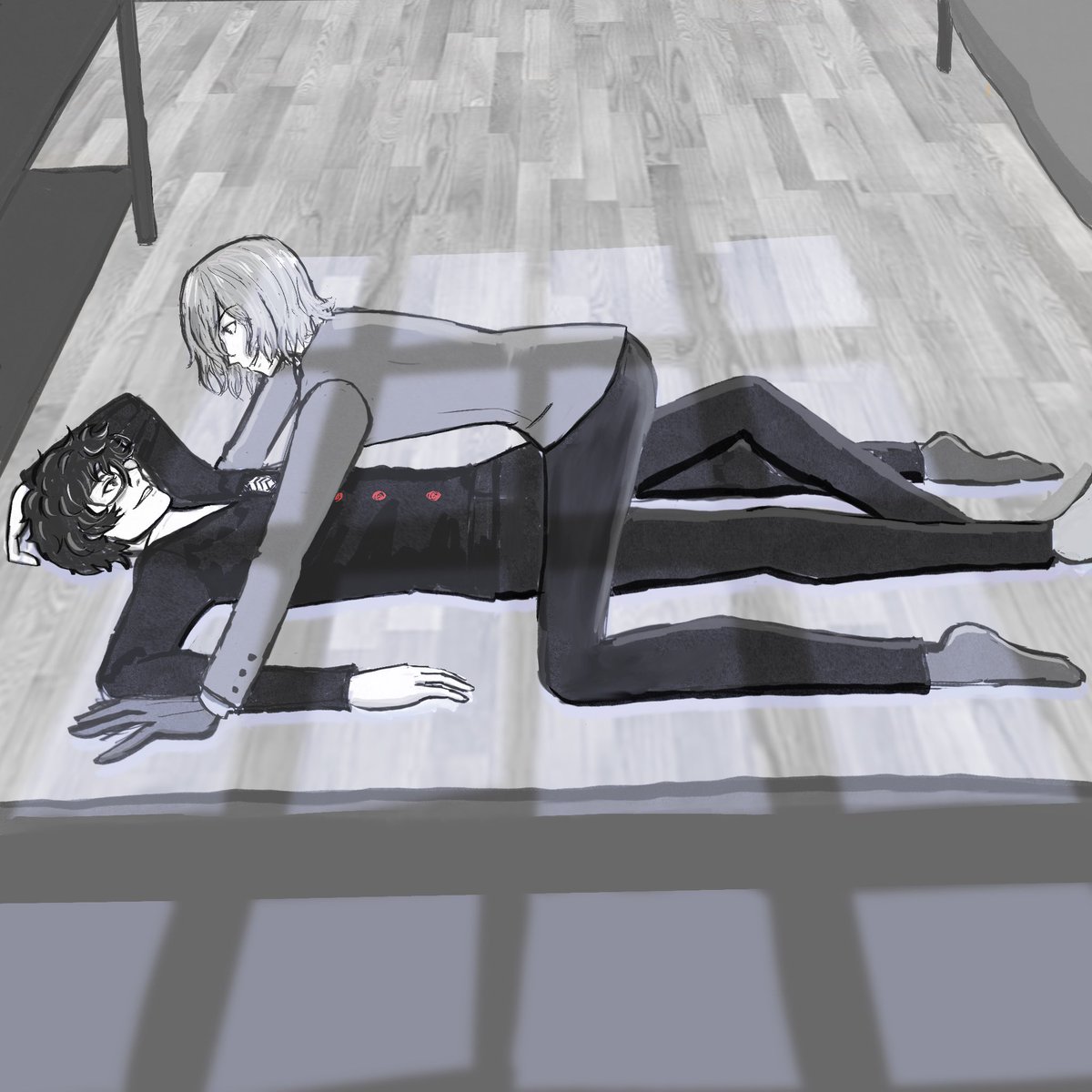 KawaiiNekoMay's tweet photo. I don’t know how Akechi ended up there, maybe “tripped”?
Been trying to draw these two in different poses. It really helps with figure drawing practice.
#akeshu #shuake #RenxAkechi #Akechi #yaoibl #akechixAkira #akechixJoker #akechixRen #Persona5Royal #persona5 https://t.co/9iIPjKfS85