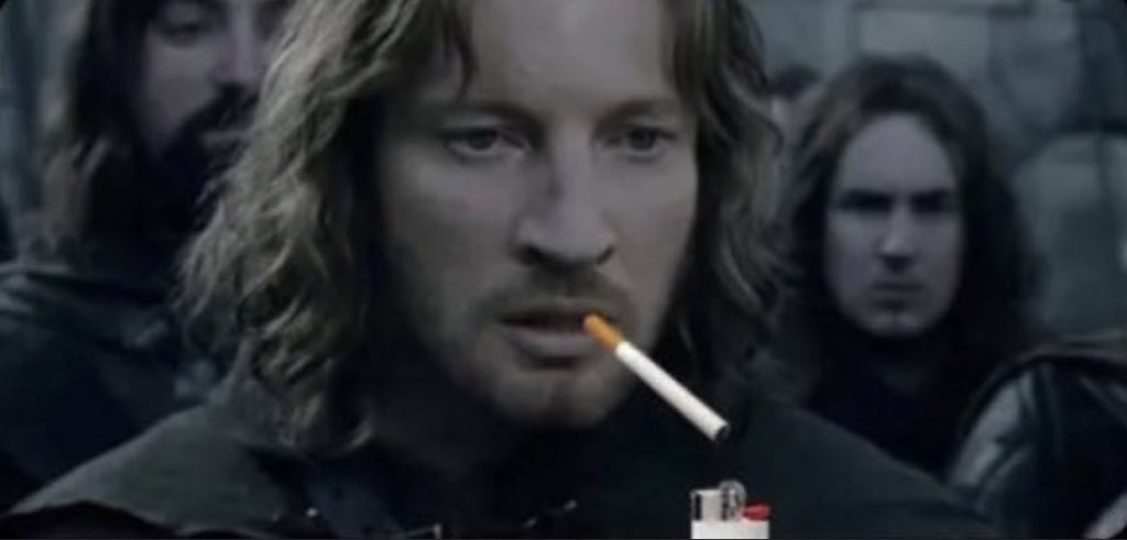 MiddleearthMixr's tweet image. If this picture of the young Captain of Gondor absolutely ripping a heater gets more likes then the National Review is a joke