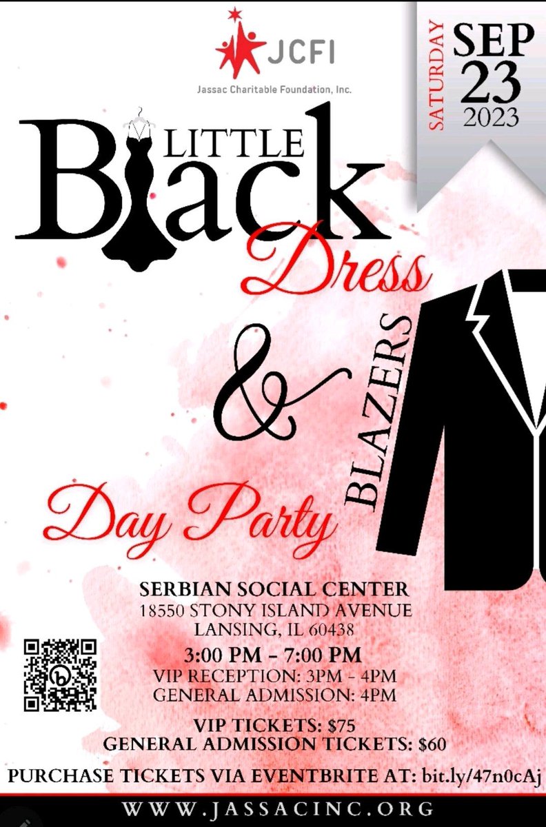 JCFIEmpower's tweet photo. Celebrating 20 years 
We can't hide our excitement anymore… Sat., Sept 23,2023
JCFI is hosting a Little Black Dress and Blazer Day Party, and you are invited to attend the event or donate to our organization.
Purchase tickets at https://t.co/NtHt8zdpKY
 #JCFIlilblackdressblazers https://t.co/RH6UapYJMF