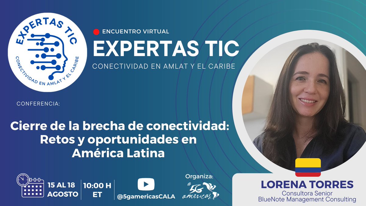 Complacida de formar parte del grupo de 50 #ExpertasTIC que participarán en el foro virtual sobre Conectividad en AMLAT y el Caribe de <a href="/5GA_CALA/">5G Americas - CALA</a>. <a href="/conectadas_co/">Interconectadas</a> <a href="/latam_tic/">ChicasTicLatam</a> #SiHayExpertas.