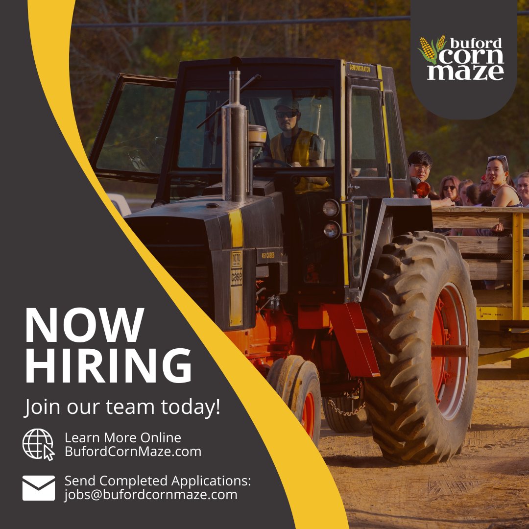 We still have openings for fun, seasonal employment at our Corn Maze and Haunted Forest. Please visit our website's Now Hiring page to learn more at bufordcornmaze.com/jobs/.