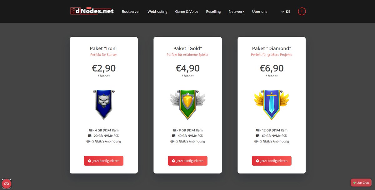 dNodesNET's tweet image. Wir sind stolz darauf, euch unsere Gameserver-Pakete vorstellen zu können, die neben unserer bewährten Zuverlässigkeit und erstklassigen Leistung auch ohne Aktionen faire Preise bieten. 🥰
Entdecke jetzt alle verfügbaren Pakete unter dnodes.net/minecraft 😇
