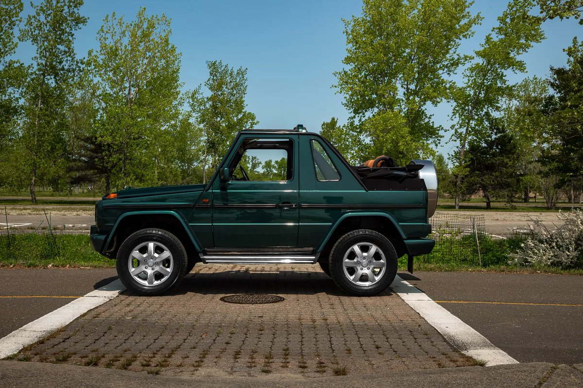 RevolutionRides's tweet photo. Vehicle: 1998 Mercedes Benz G300 Turbo Diesel Cabriolet
Miles: 151,100 Kilometres
Transmission: Automatic
Price: $149,995
Location: Connecticut
Seller: Dealer

Background: 1998 Mercedes Benz G300 Turbo Diesel Cabriolet is an exceptional example of the coveted Cabriolet version of the luxury G-Wagon line, presenting beautifully today in its original colors of Malachite Green over a supple tan leather interior. Recently this Cabriolet has received extensive levels of servicing at the hands of none other than one of the best Mercedes Benz experts in the USA, Wolfgang Ritter, ensuring that this car performs as good, if not better than, when it left the assembly line. Recent work includes, but is not limited to, full fluid flush and change, servicing of the differential locking system and associated vacuum lines, automatic convertible top servicing, new front axles, motor mounts, new alternator, and a new exhaust muffler system. Needing nothing other than a loving home, this G300 TD Cabriolet is more than ready for a sunny day at the beach or your next off-road adventure.