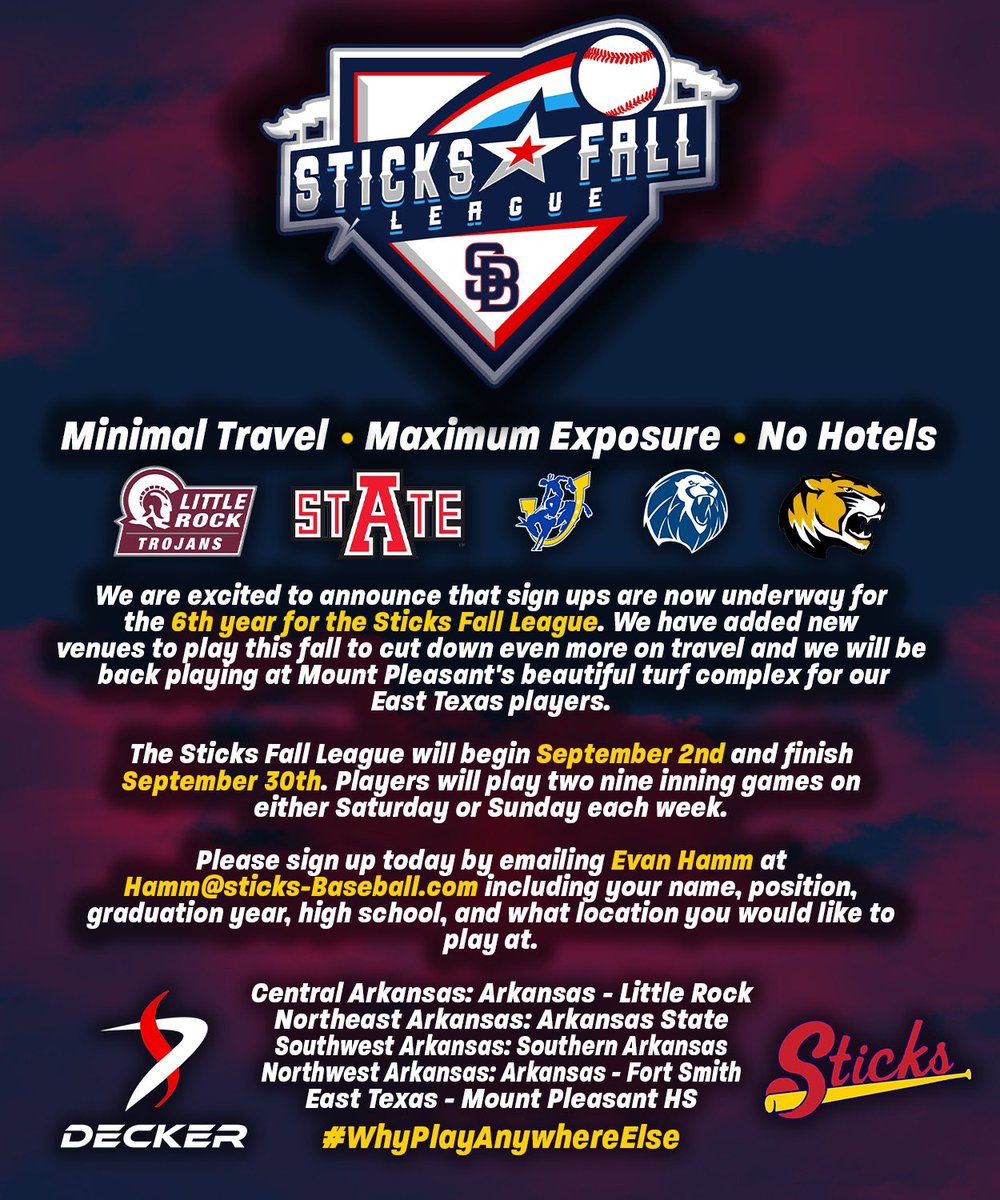 This week is the last week to sign up for the Sticks Fall League. Sign up today by emailing Hamm@Sticks-Baseball.com 

#WhyPlayAnywhereElse