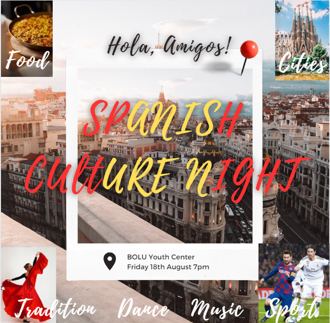 🎉 Join Us for a Spanish Culture Night on August 18th!

Hola, amigos! Get ready to know the rich and colorful Spanish culture at our upcoming event! 🌟

📅 Date: August 18th, 19:00
📍 Location: Bolu Youth Center
🌟 Registration: buff.ly/3OxSTgt 

@oa_bak
<a href="/gencliksporbak/">Gençlik ve Spor Bakanlığı 🇹🇷</a>