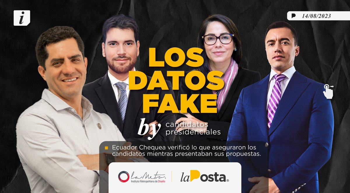 LaPosta_Ecu's tweet photo. ¿O sea que nos mintieron? El debate presidencial no solo dejó memes, también varios datos inexactos que Ecuador Chequea revisó. Mira la verdad detrás del discurso.
@lametro_ https://t.co/DZac2zHzek
