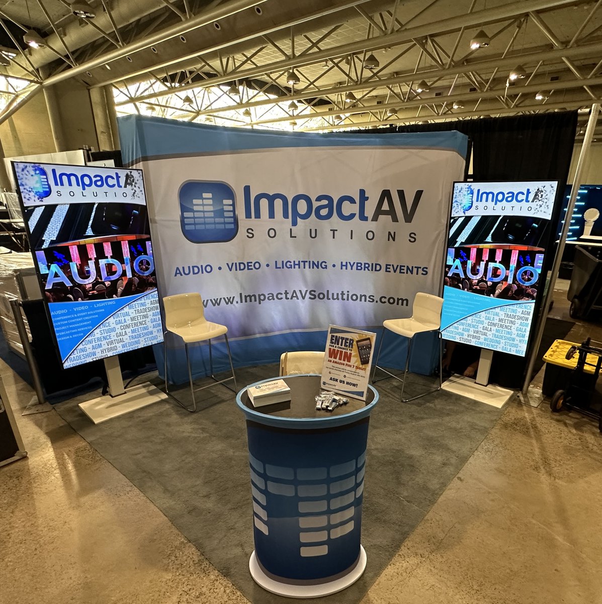 impactavtoronto's tweet photo. All set and ready to go for tomorrow at the MTCC - the Canadian Meeting and Events Expo, Day 1! We look forward to connecting with you! Drop by booth 735 for a chat, some swag and a chance to win an Amazon Fire tablet.
#AV #EventProfs #EventTech #EventDesign #ImpactAV #CMEExpo https://t.co/4HxHct4Q6J