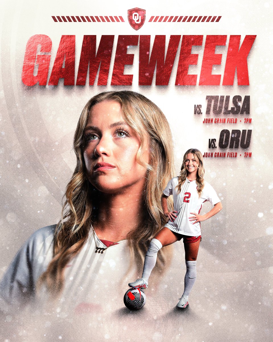 All 👀 on 𝗴𝗮𝗺𝗲 𝘄𝗲𝗲𝗸!

🆚 Tulsa &amp; Oral Roberts
📍 John Crain Field
🕖 Thursday &amp; Sunday, 7 PM CT
📺 SoonerVision on ESPN+
🎟️ $4.05 ticket deal! » fevo.me/ousoccer

#BoomerSooner☝️⚽