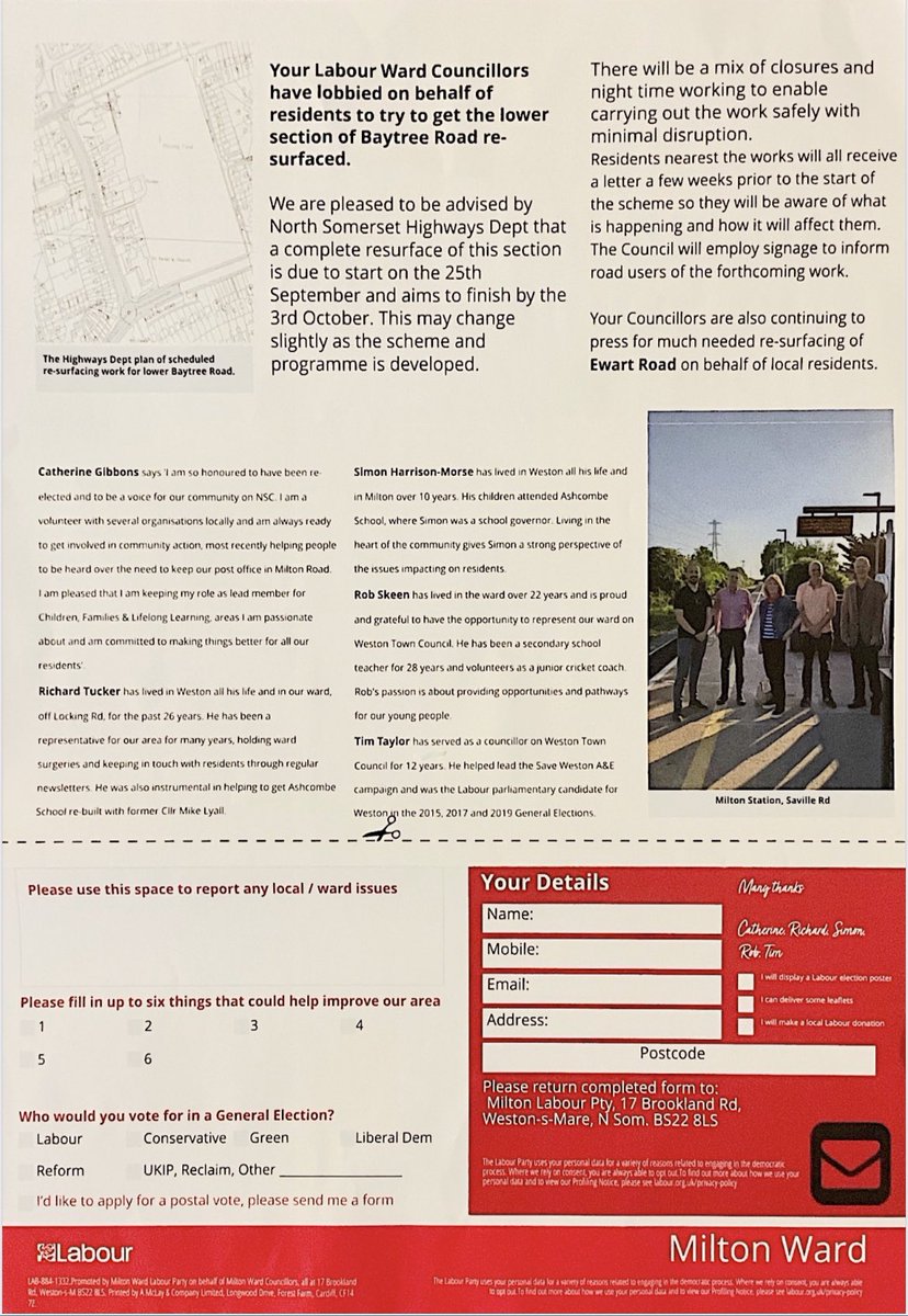 Your  #Labour Milton Team have been out this week delivering the first of our regular newsletters, since the election-to thank you for your support. We never forget that #WeWorkForYou 
Look out for the leaflet arriving and get in touch if you need our help 🌹