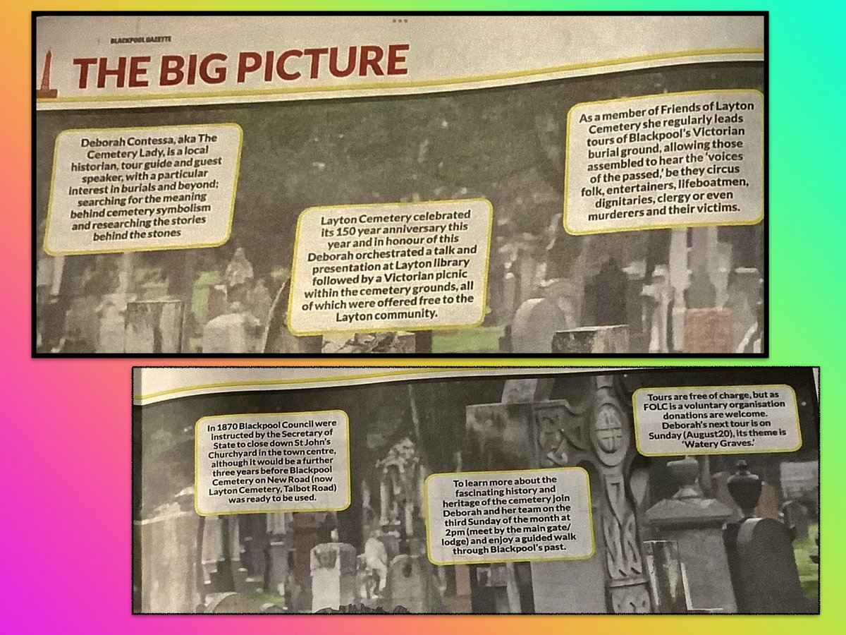 GraveStories's tweet photo. Proud to be featured in Blackpool Gazette’s ‘The Big Picture’ 🖤 in my role as tour manager 🪦
Run out &amp; buy your copy now . . . before they sell out 🤣@JulietteGregson @Diane6646 @LancsRetweet @FORLancashire 
#tour #cemetery #feature #CemeteryLady #gome https://t.co/uUNfFYUpkM