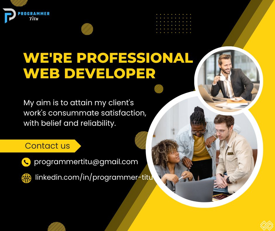 Programmer_Titu's tweet image. আসসালামু আলাইকু. In-Sha-Allah
My aim is to attain my client&apos;s work&apos;s consummate satisfaction, with belief and reliability.
𝐆𝐞𝐭 𝐢𝐧 𝐓𝐨𝐮𝐜𝐡 𝐓𝐨𝐝𝐚𝐲 
Email: programmertitu@gmail.com