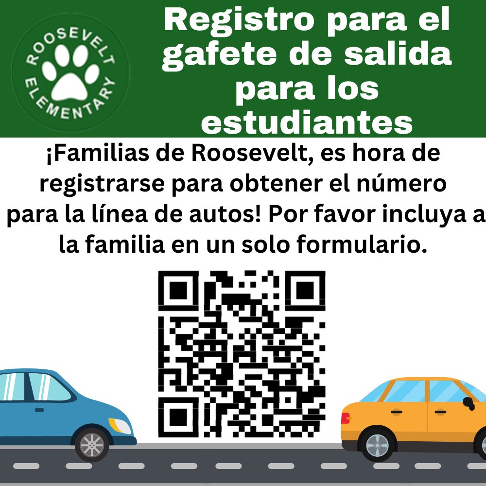 Roosevelt_HISD's tweet photo. Roosevelt parents, please use the link below for car rider registration.  

Padres, por favor usen el enlace de abajo para registrarse para la etiqueta del carro.

🚗https://t.co/Y9k6rQ1tF2 https://t.co/EtAgCdCiGl