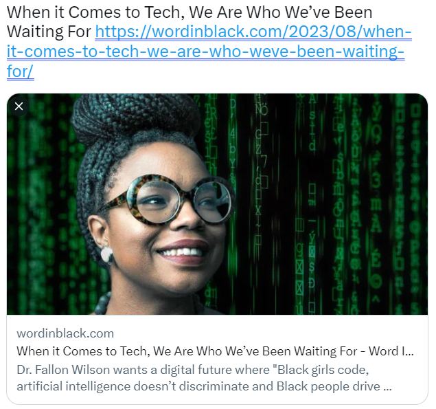 Read @WordInBlack's interview with MMTC VP @SistahWilson about her career and efforts to bring sorely-needed equity to the fast-moving digital world and how she works with colleges, tech companies, nonprofits, and the @WhiteHouse to make it happen: wordinblack.com/2023/08/when-i….