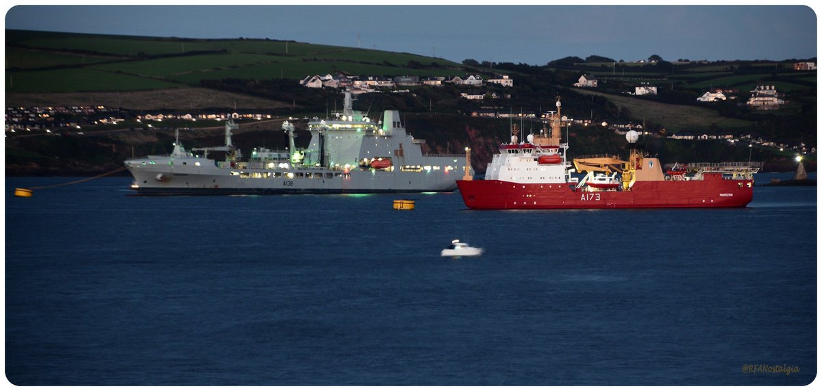 This evening, shortly after sunset... @RFAHeadquarters @RFATidesurge at D-Buoy and @RoyalNavy @HMSProtector at C-Buoy.