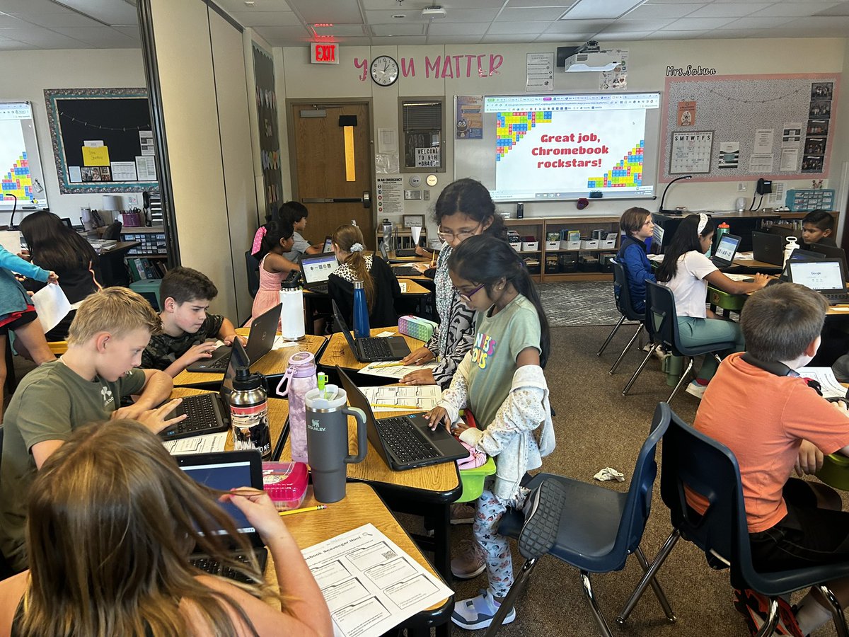 TechieCoach303's tweet photo. Tech academy kicked off @HospElementary with 4th and 5th! We learned about CB care, dig citizen overview, and all about our CB. Theyโre definitely A+ tech students. #befutureready #elevatingthefuture #FISDelevate https://t.co/kHELhY5yG0