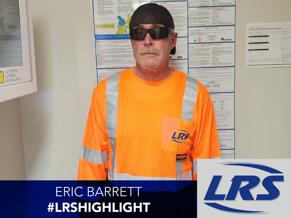 This week’s #LRShighlight is commercial driver, Eric Barrett. Eric ensures he is always in the proper Personal Protective Equipment (PPE) and following LRS’ Rules to Live By. Eric, thank you for all of your hard work and dedication at LRS! #LiveSafety