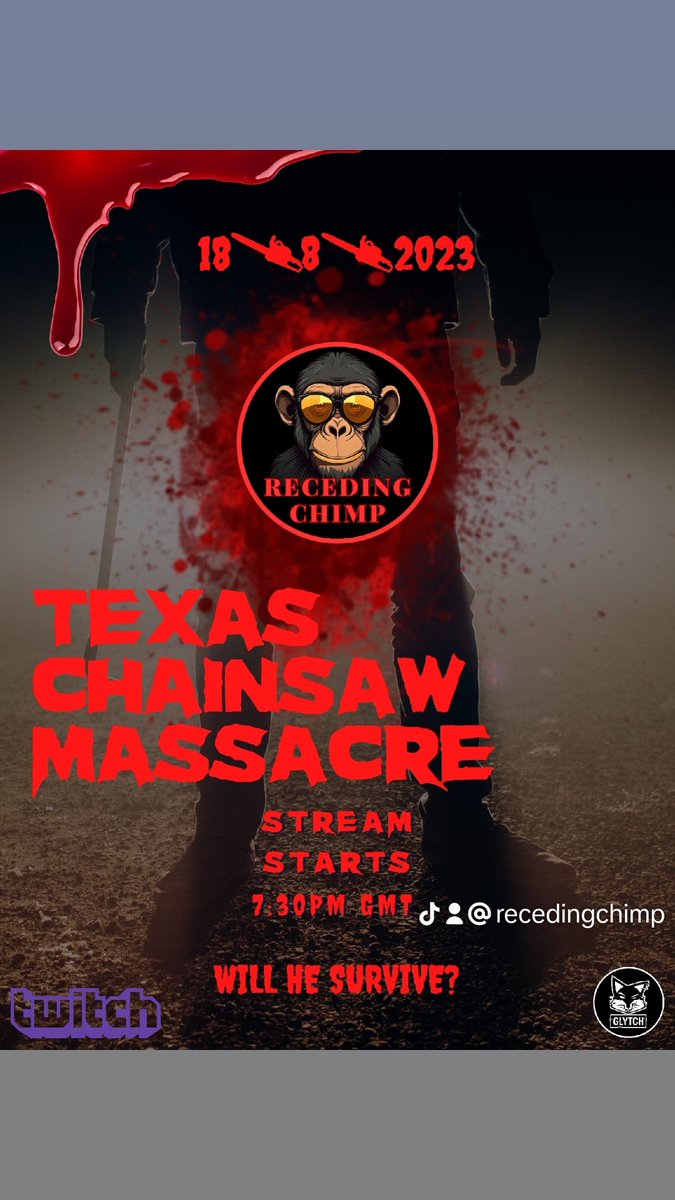 RecedingChimp's tweet image. will you be coming to watch?
 #twitch #twitchaffiliate #glytchfam #horror #texaschainsawmassacre #twitchstreamer #twitchaffiliate