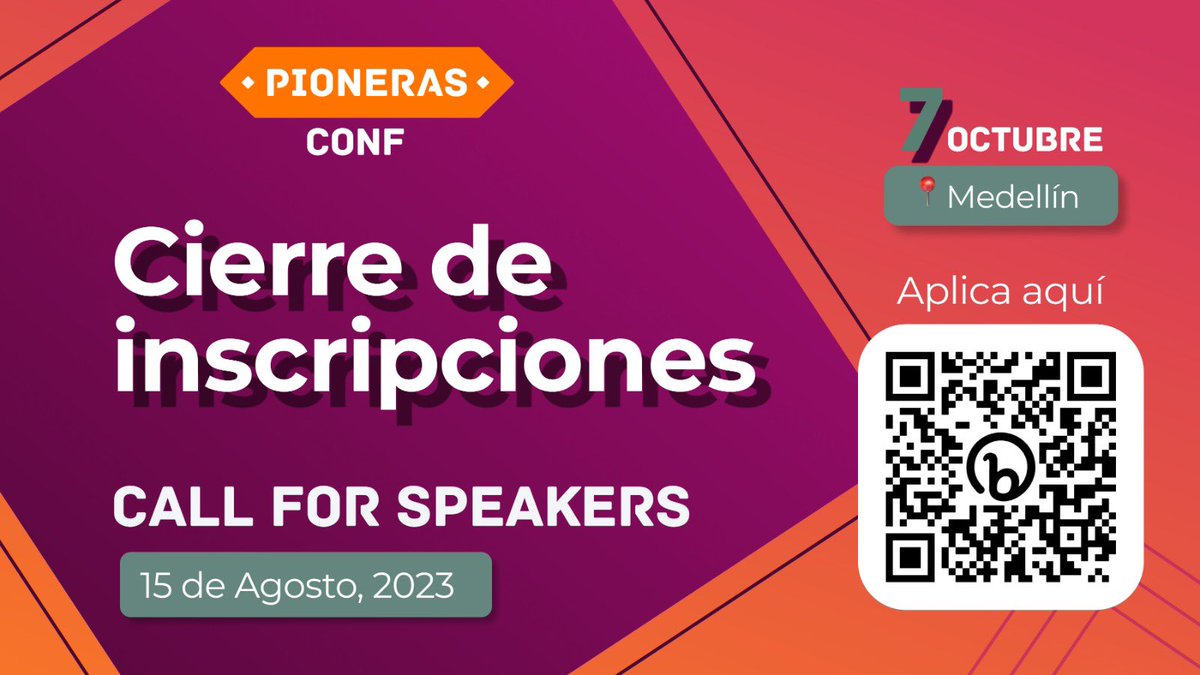 ¡Última llamada! 🚀 

Comparte tus ideas sobre tecnología, liderazgo y soft skills en #PionerasConf2023 este 7 de octubre. ¡Mañana cerramos inscripciones! Inspira y aprende en un escenario de diversidad.

¡Postula tu charla ahora! (Link) ✨ #CallForSpeakers