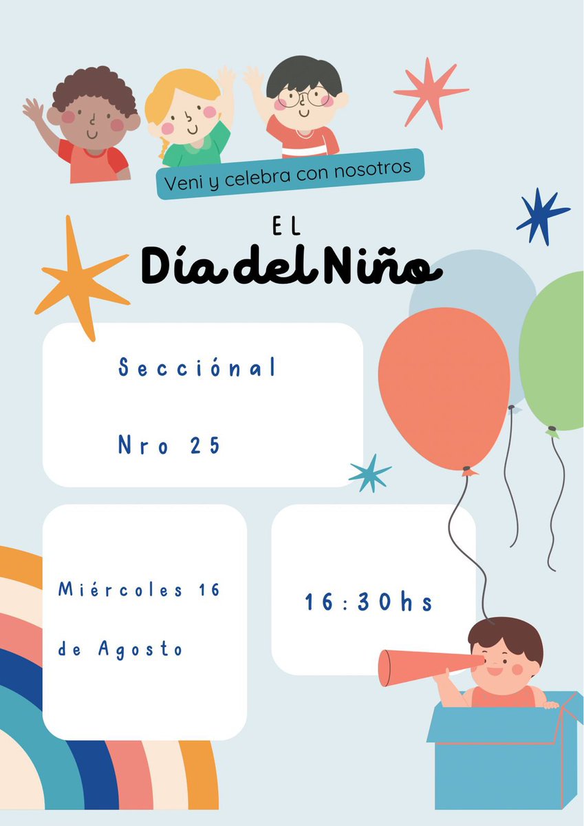 manularapy's tweet image. ES DÍA DE ALEGRÍA EN LA 25 🎉🥳

Esperamos a todos los niños y niñas este miércoles en la Seccional Nro 25 para pasar un buen momento juntos y celebrar el #DíadelNiño 🧒🏻👦🏻👶🏻 

Les esperamos 🙌🏻

#manularapresidente💪🏼🚩 
#jesuslaraconcejal🇦🇹
