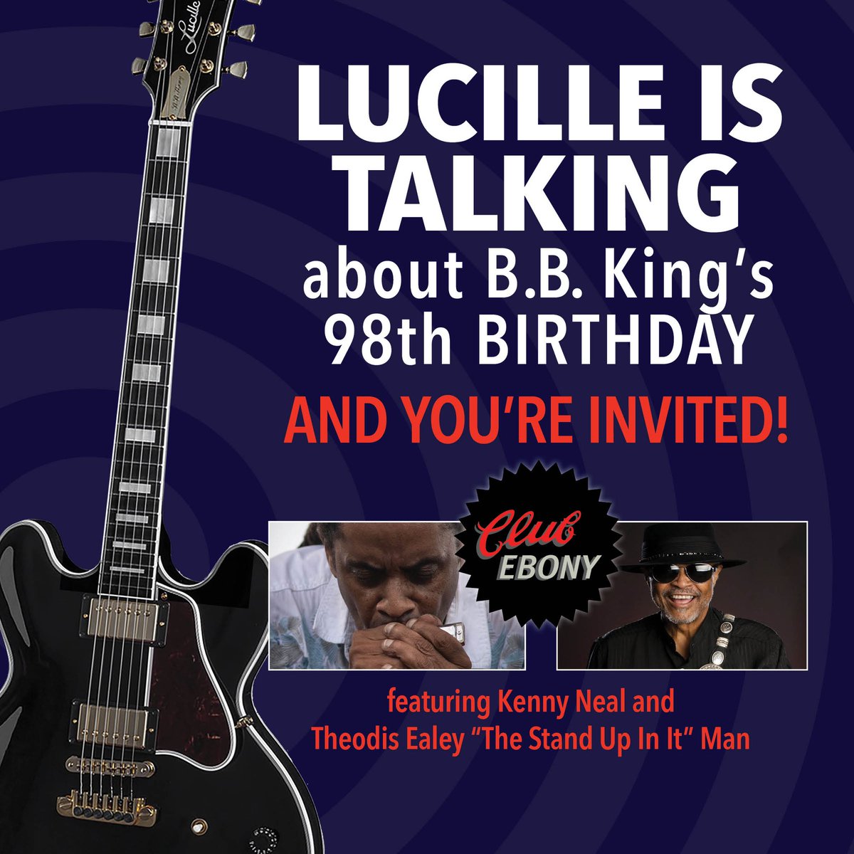 B.B.‘s Big Birthday Bash! 9️⃣8️⃣ We’re throwing #bbking a heavenly birthday party at his hometown nightclub complete with live Delta blues and a Classic Car showcase. 🎸 advance tix on eventbrite. 9/16 <a href="/7pm/">Huong Le</a>