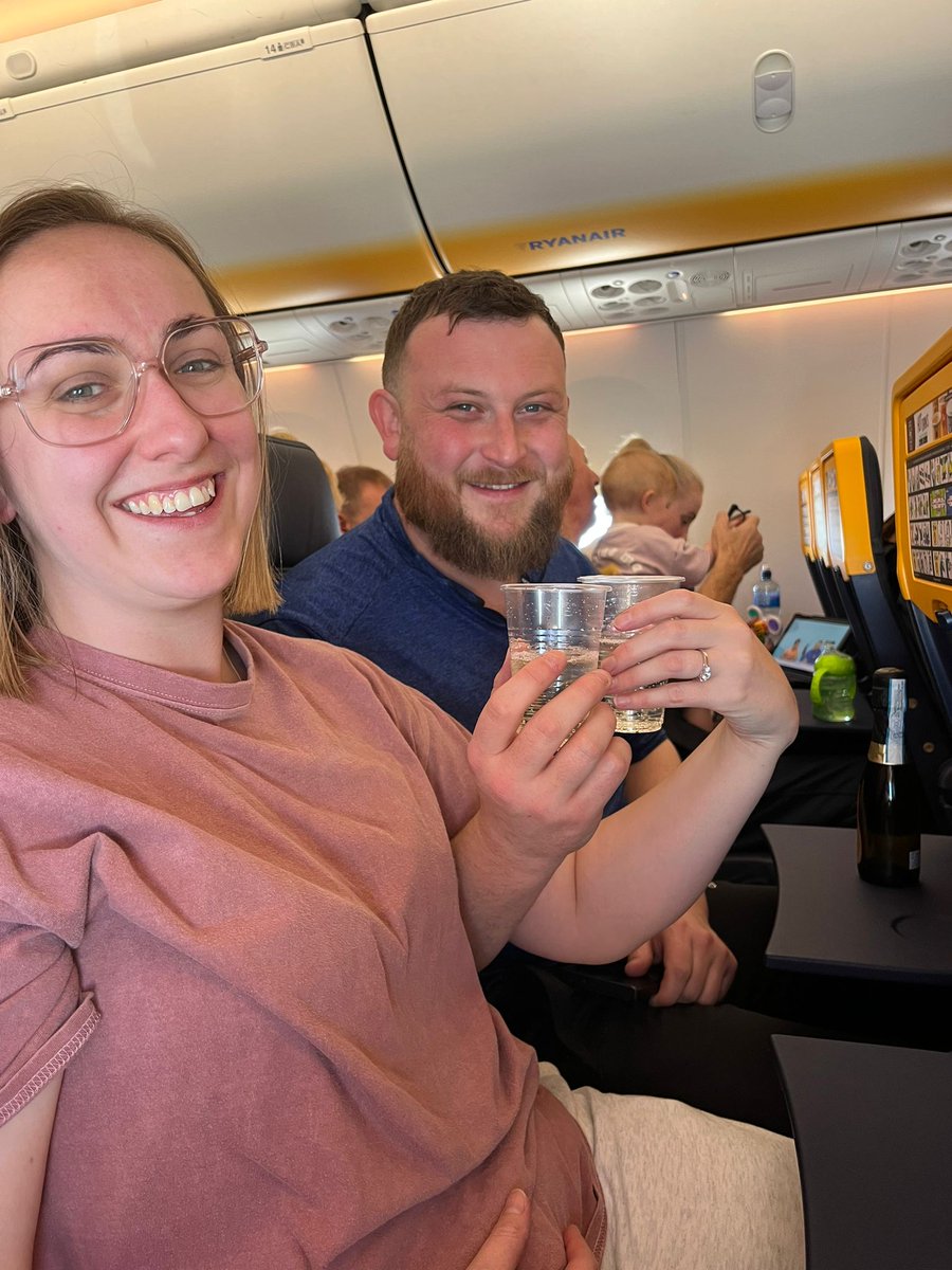 Proposed to Leah on a <a href="/Ryanair/">Ryanair</a> flight with her family there. Luckily she said Yes 💍