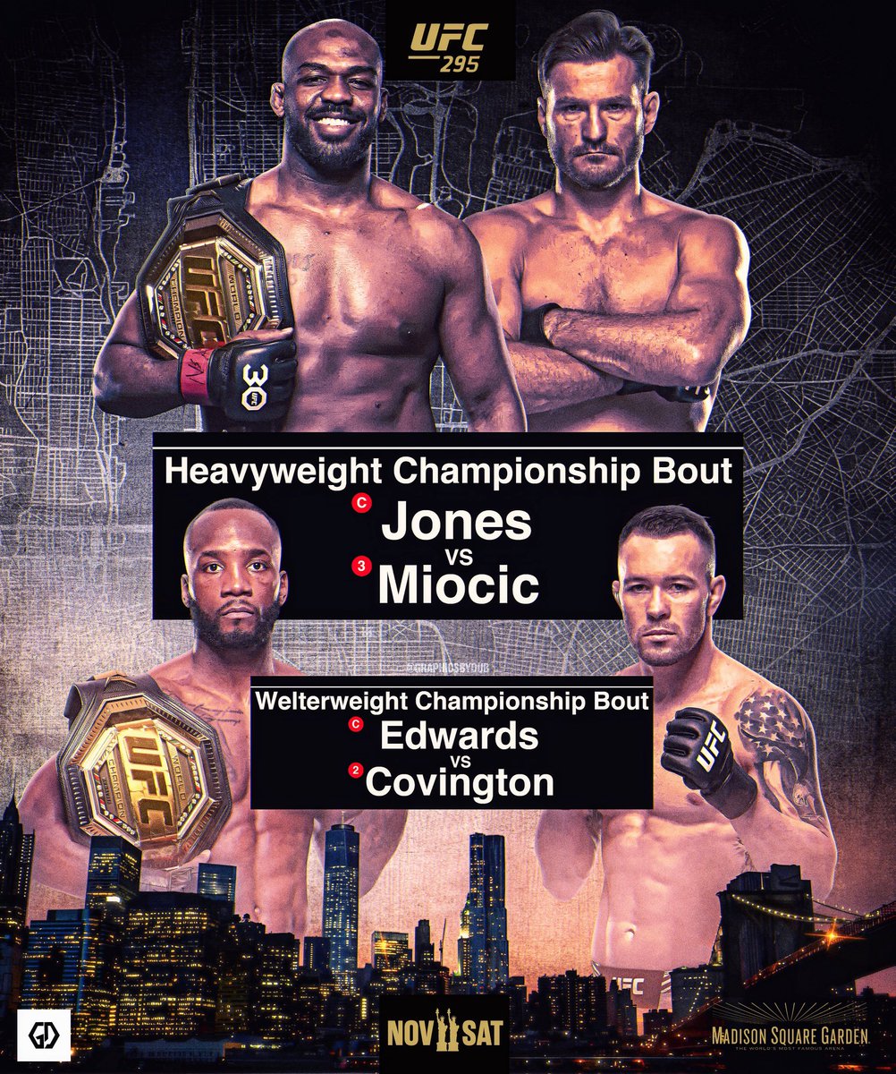 graphicsbydub's tweet photo. UFC 295 Main & CoMain Events, Nov. 11 in NYC๐๐ฅ
-
Jon Jones Vs Stipe Miocic
Leon Edwards Vs Colby Covington
-
#JonJones #StipeMiocic #LeonEdwards #ColbyCovington #UFC #UFC295 #MMA #UFCFight #MMAFight #GraphicDesign #SportsDesign #FightPoster #BonesJones #Stipe #leonrockyedwards https://t.co/eaIDu48Fxl