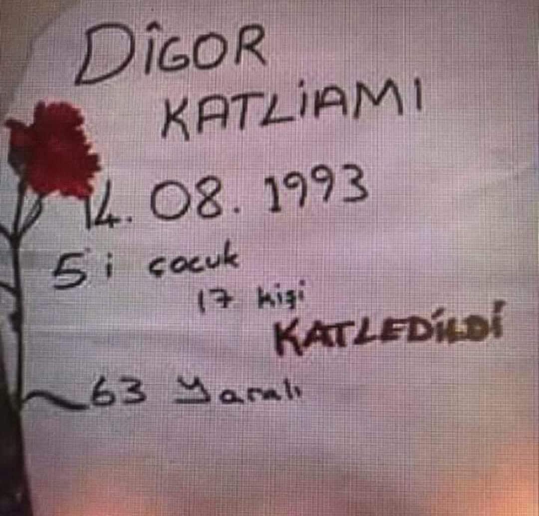 Şair Jorge Amato, “İnsanların anayurdu çocukluğudur” der.
Çocukluğumun anayurdu Dîgor!
Ve aynı zamanda çocukluğumun ölümyurdu Digor! 
Bugün,çocukken tanık olduğum katliamı yeniden yaşar gibiyim kutsal ilçem.
Senki suçsuz,günahsız ve de sesiz sedasız katledilirken sahipsiz