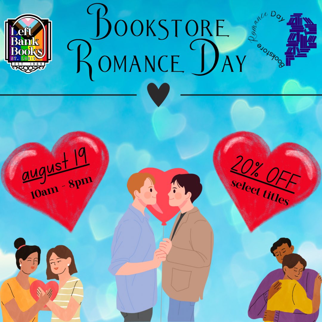 THIS WEEKEND, 20% off select titles on Bookstore Romance Day 🥰📚 Join us on August 19th for an ALL-DAY SALE, celebrating lovr and all its stories across humanity. Mark your calendars, because this is a day that YOU certainly don't want to miss! #bookstoreromanceday #shopstl