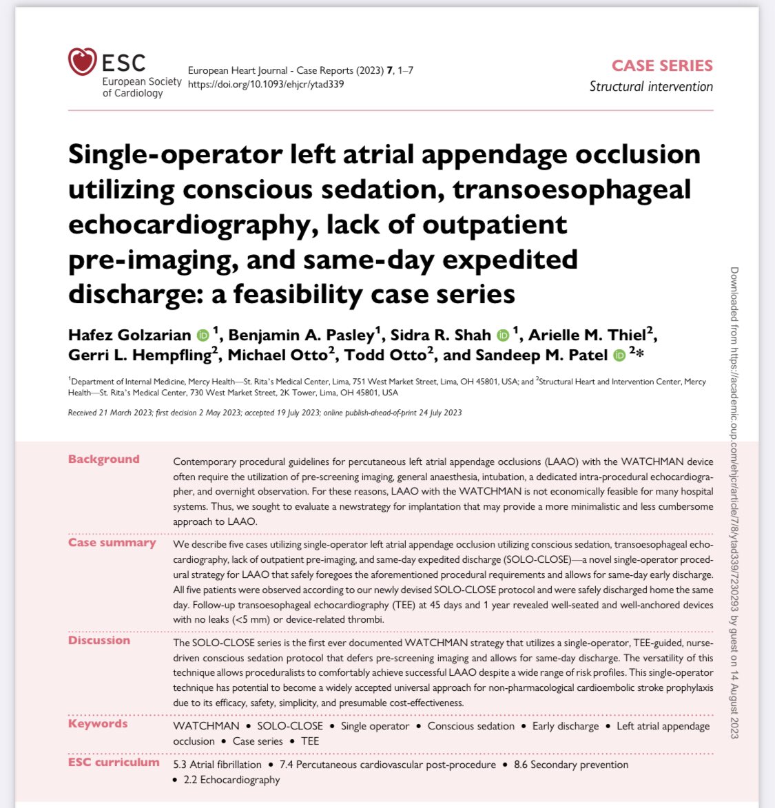 SMPatelMD's tweet photo. SOLO-CLOSE: been working on it for over 2 years refining the procedure—paper soon; here is just the appetizer—possible, safe, fast, efficient, cost effective #watchman #laoo @bostonsci @BSCCardiology @ESC_Journals @SCAI @ACCinTouch @TAVRBot @crfshj @CircAHA https://t.co/BKAOvvplcU