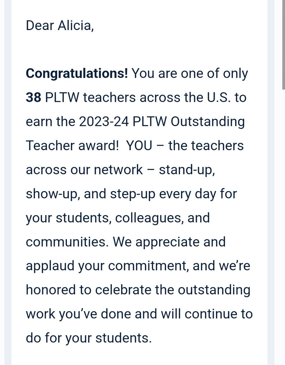 MissKtech's tweet image. Excitement keeps coming! Feels good to be appreciated! #d62learns #cmslearns #plteteacher #pltw