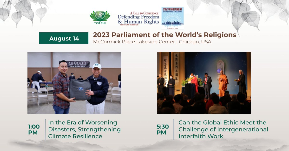 TzuChiUSA's tweet photo. Explore our sessions for day 1 at @InterfaithWorld’s 2023 Parliament of the World’s Religions at https://t.co/4wOCPt1PNY #2023PoWR #ParliamentOfReligions #ClimateAction #GlobalEthic https://t.co/9o0vALj7YB
