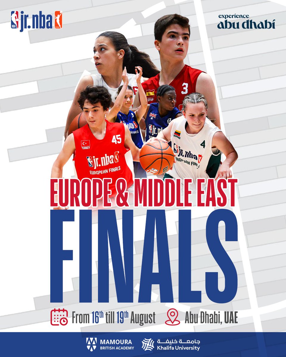 ¡Las #JRNBAFinals de Europa y Oriente Medio llegan a Abu Dabi! 🌟🏆

Descubre la nueva generación de estrellas en la Jr. NBA a través de Youtube o en la app de OWQLO.

🔛 ¡A partir del 16 de agosto!
