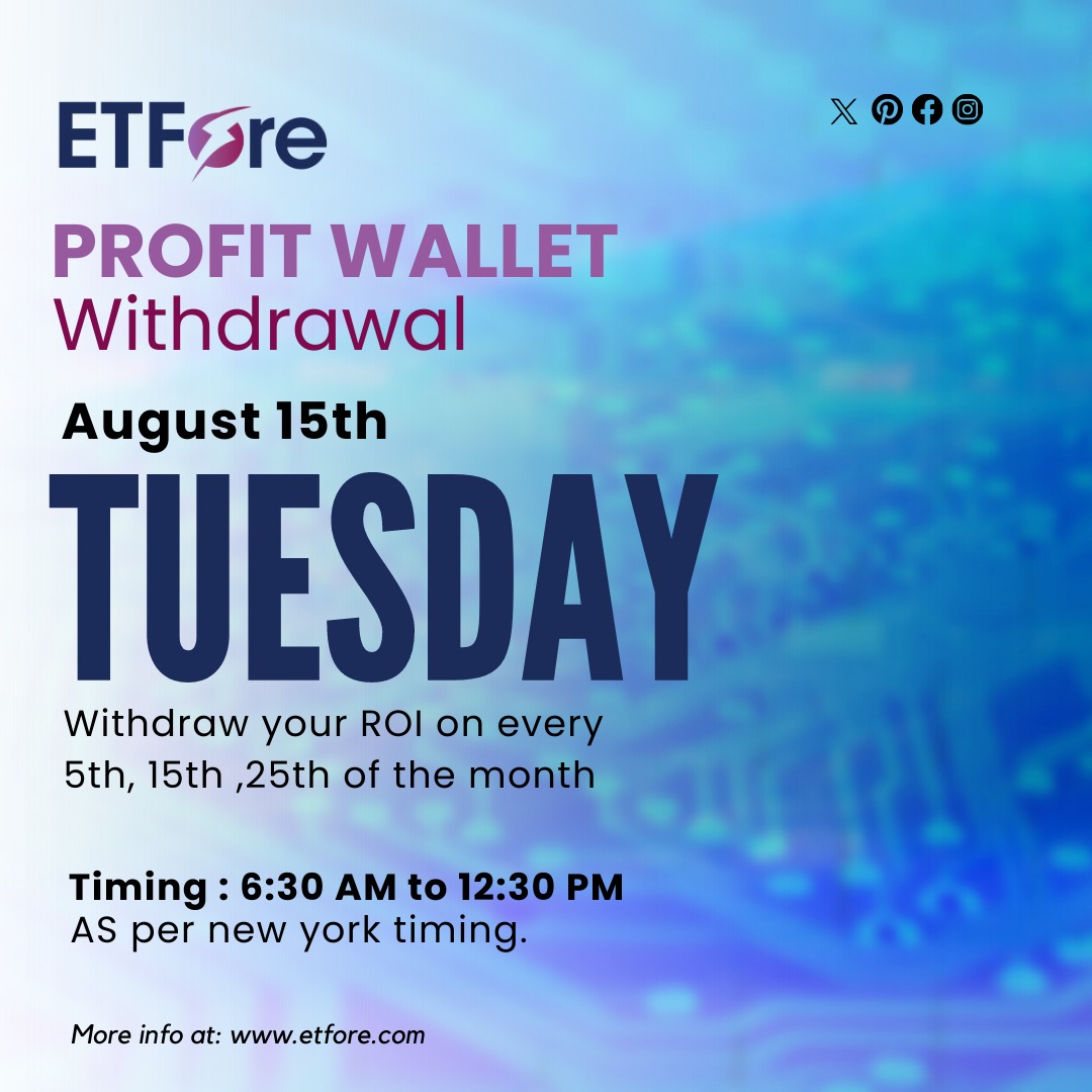 etforecompany's tweet photo. Profit Withdrawal on August 15th 💰
Timing: 6:30 AM - 12:30 PM! 🕒
Don't Miss the Opportunity to Withdraw Your ROI profits.
🌐 https://t.co/uFdmy0s0Bi
#etfore #growetfore #teametfore #ProfitWithdrawal #SecureYourGains #ROIWithdrawal https://t.co/io1VUhtf1r