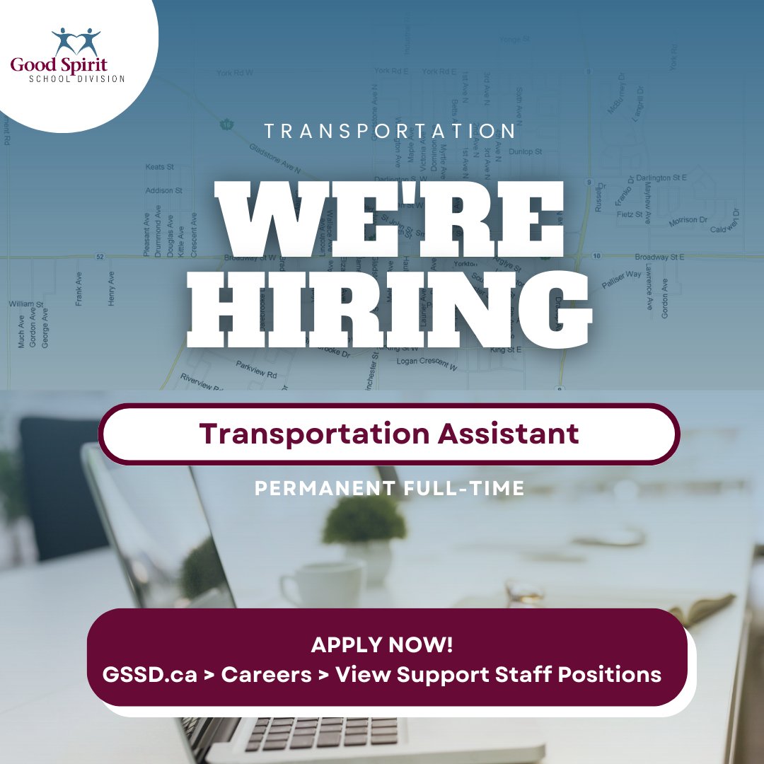 Good Spirit SD (@gssd204) on Twitter photo 📣 GSSD is hiring! Check out our Transportation Assistant job posting at this link and get your application started today!
gssd.simplication.com/applicant/jobp…
#gssd204 #jobposting #wearehiring #recruitment #jobsinsaskatchewan #transportation #transportationassistant 📣 GSSD is hiring! Check out our Transportation Assistant job posting at this link and get your application started today!
gssd.simplication.com/applicant/jobp…
#gssd204 #jobposting #wearehiring #recruitment #jobsinsaskatchewan #transportation #transportationassistant