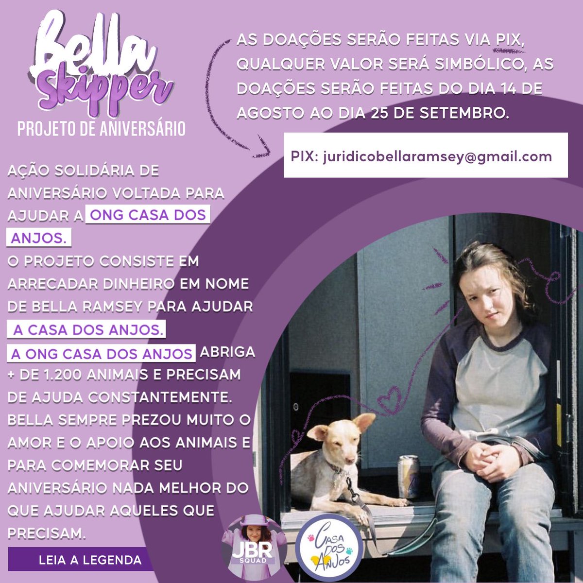juridicoramsey's tweet photo. PROJETO DE ANIVERSÁRIO BELLA SKIPPER 🐕💜

O aniversário de Bella está chegando e nós do squad preparamos nosso Projeto de aniversário chamado: "Bella Skipper" o projeto consistente em arrecadarmos dinheiro e doar a ONG Casa dos Anjos.

Para saber como participar siga o fio: https://t.co/TjMItLQZPO