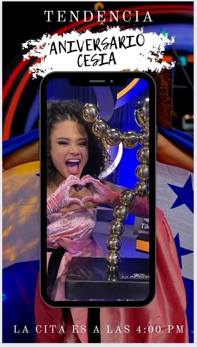 TENDENCIA 

Frase:
ANIVERSARIO CESIA 
🎉Meta Indefinida🎉
muchos comentarios + RT infinitos 
Leones únanse a la fiesta, que hoy estamos celebrándotela el primer aniversario de “la leona de Honduras”
 ¡Recuerden no usar números ni emojis!