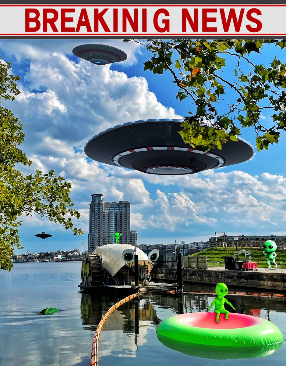 'Breaking news! Extraterrestrials are having a blast visiting Mr. Trash Wheel in Baltimore's Inner Harbor.' - Very Serious News Reporter 👽🖖