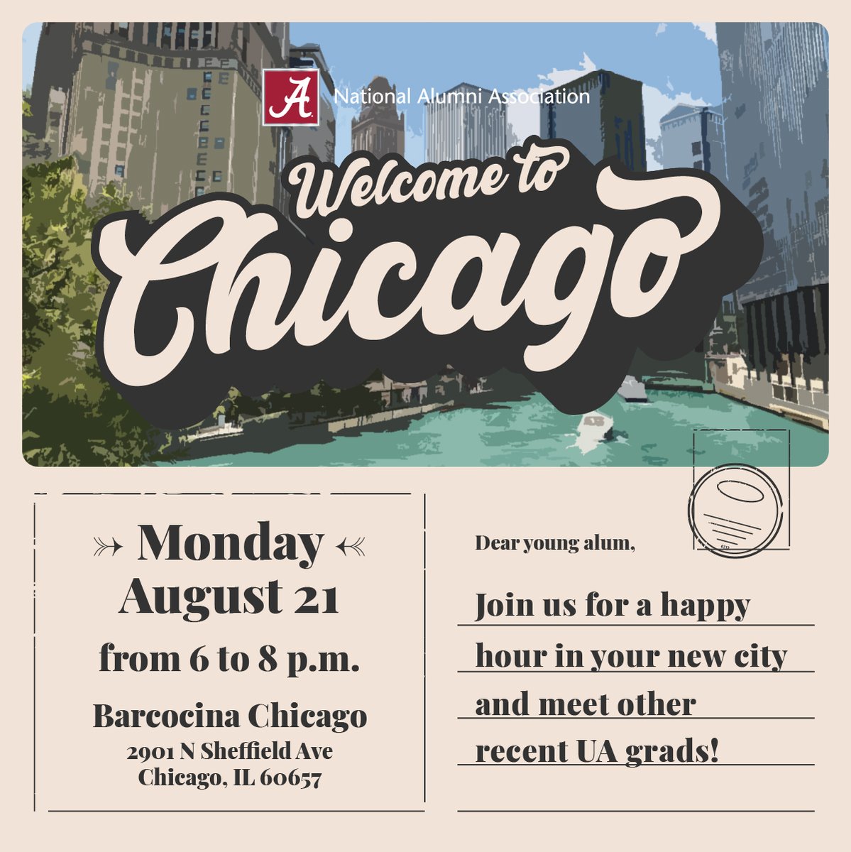 We're coming to Chi-town! Join us next Monday at Barcocina Lakeview and meet other young alums in the Chicago area. What's better than free drinks and learning about the local alumni chapter? See you then! 🤩

eventbrite.com/e/welcome-to-t…